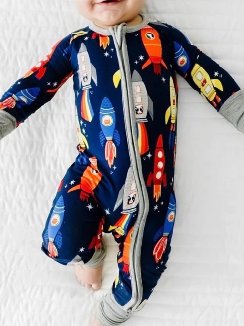 NWT Little Sleepies Zippy Bamboo Convertible Sleeper - Space / Rocket Print Size